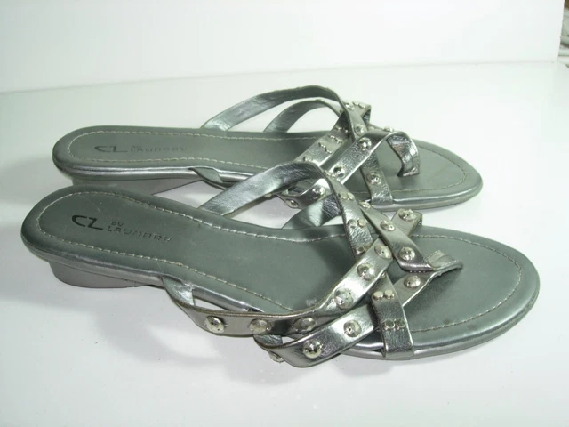 Womens Silver Studs Flip Flops Thongs Casual Sandals Heels Shoes Size 10 M