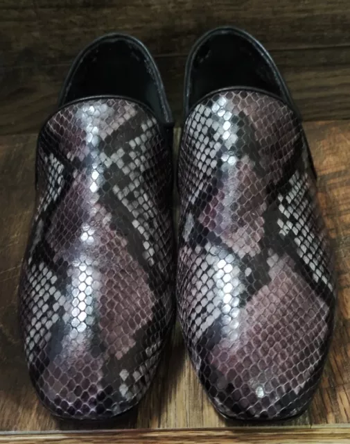 Aquatalia Purple Snakeskin Print Leather Loafers Flats Italy Designer size 8-8.5