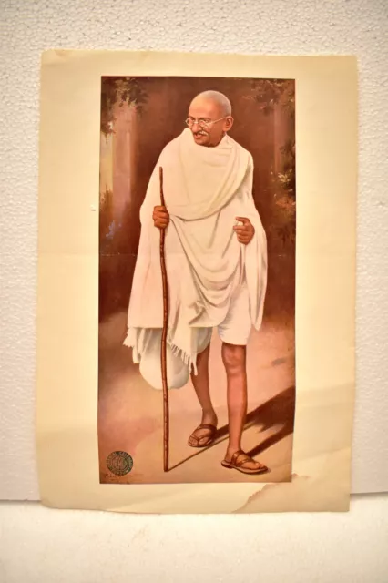 Vintage Mahatma Gandhi Litografia Stampa Walking IN Indiano Independence