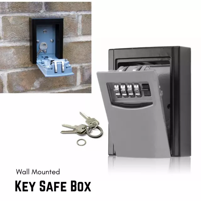 Wall Mounted Key Safe Box Weather Resistant Combination Lock Storage 4 Digit