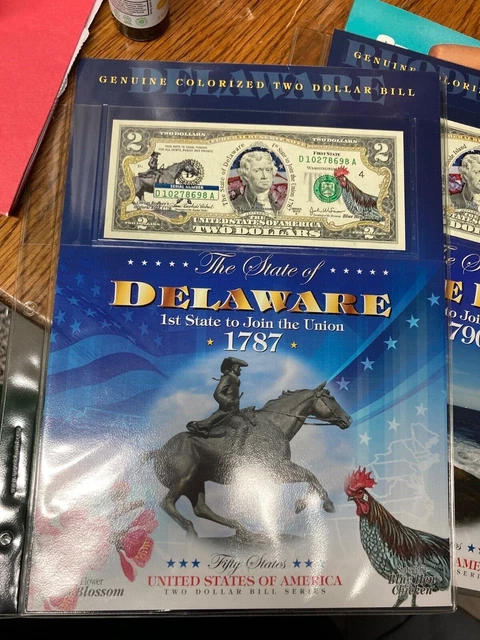 delaware genuine colored 2 dollar bill