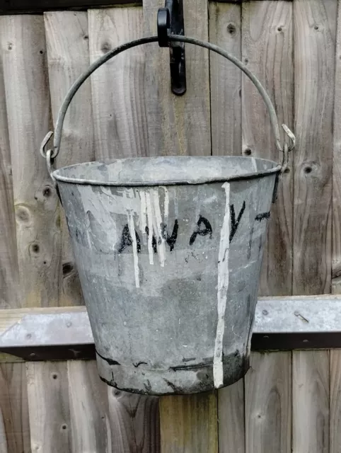 Vintage old weathered Heavy Duty galvanised Riveted metal bucket garden planter 3