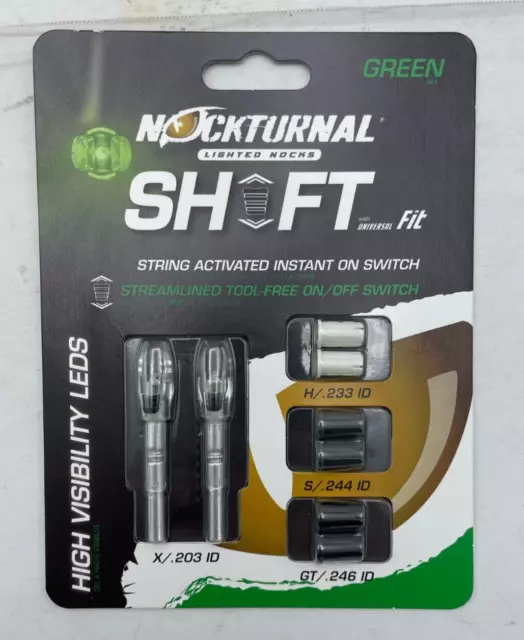 Nockturnal Lighted Nocks Shift w/ Universal Fit Green 2-Pack NT-811 NEW PACKAGE