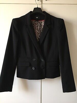 H&M giacca nera modello a blazer corto con fodera a stampa animalier Taglia 44