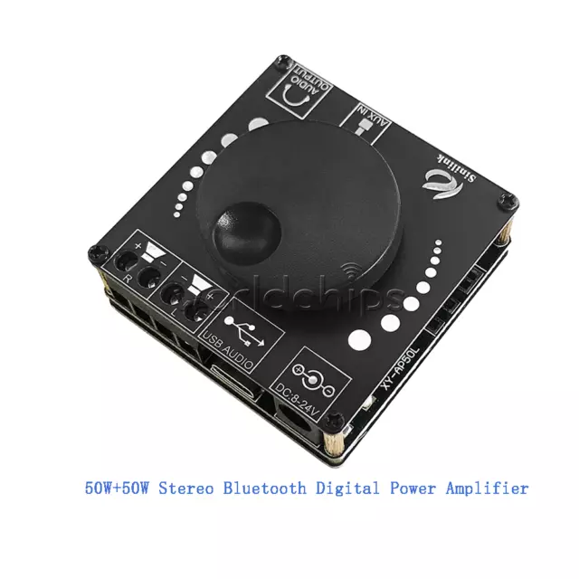 12V 24V Bluetooth 5.0 Audio AUX 50W+50W Digital Power Amplifier Stereo Board