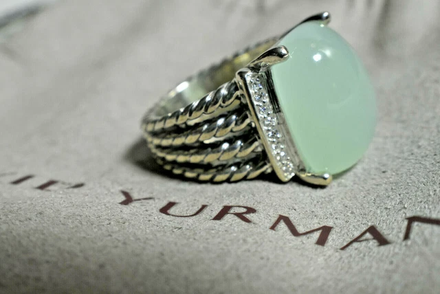Huge David Yurman Chalcedony Diamond 16 x12mm Wheaton Ring Sterling Silver Pouch