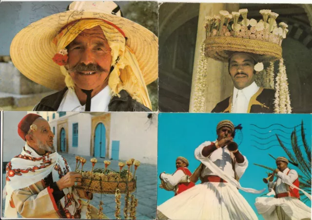Lot de 4 cartes postales anciennes 10X15cm TUNISIE TUNISIA scènes hommes men