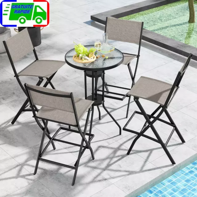 Lot de 2 Chaises Tabourets de Bar en Textilène Conception Pliable Patins Antidér 3