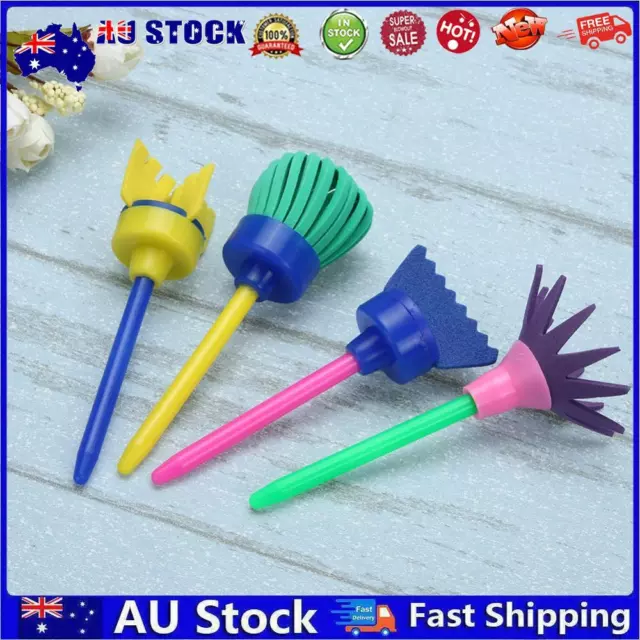 AU 4pcs Plastic Rotate Spin Sponge Paint Drawing Brush Craft Interactive Gift To