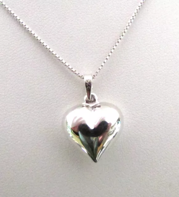 Handmade 925 Sterling Silver 15mm Puffed Heart Pendant With Silver Box Chain