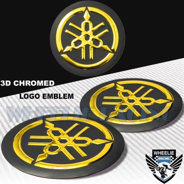 2"Emblem Decal Logo Fairing/Fender Badge Sticker Yamaha Glossy Black+Chrome Gold