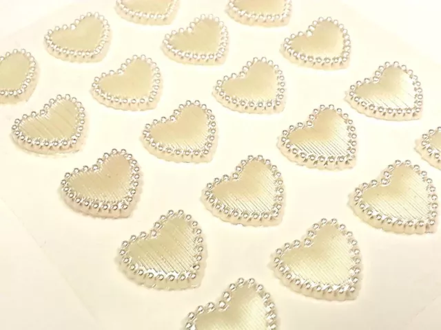 CraftbuddyUS 40pcs Self Adhesive 14mm Acrylic Textured Pearl Heart Topper Gems