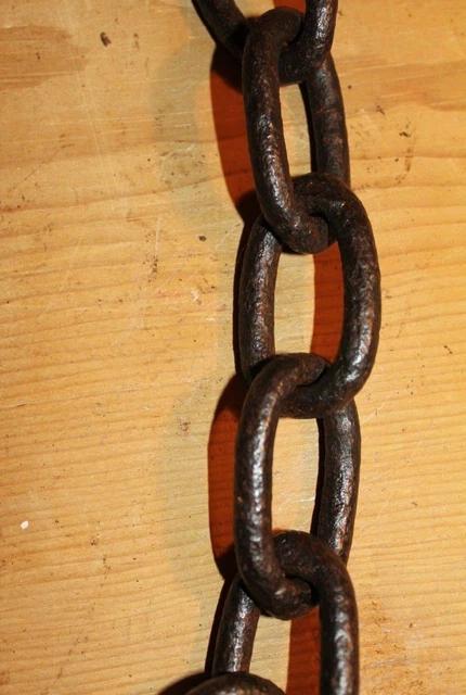 Antique Wrought Iron Hook on Length of Chain Beam Iron Ring 24" inch 2