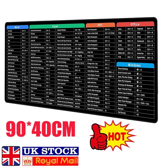 EXCEL SHORTCUTS CHEAT Sheet Office Mouse Pad Keyboard Mats Desk Giant ...