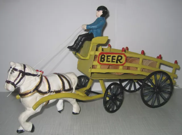 Beer Wagon Bier Kutsche Pferdekutsche Perdekarren Gusseisen Antik-Stil 35cm