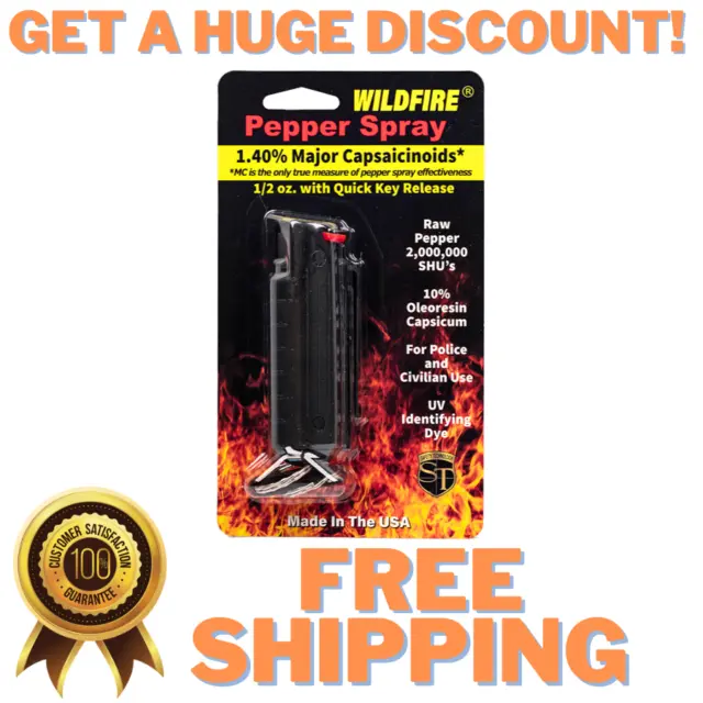 Wildfire Pepper Spray Hard Case 1/2oz Self Defense Personal Protection Black