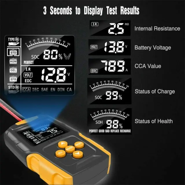 Car Battery Tester 12V 24V Gel AGM WET Battery Analyzer Charging Diagnostic Test 3