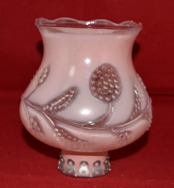 Vintage Pink Glass Parlor Lamp Ball Globe Deco Embossed Clear Floral 5" Tall