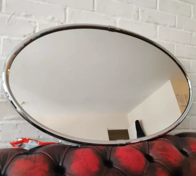 Vintage Mid Century 1970'S Tubular Chrome Plated Oval Mirror
