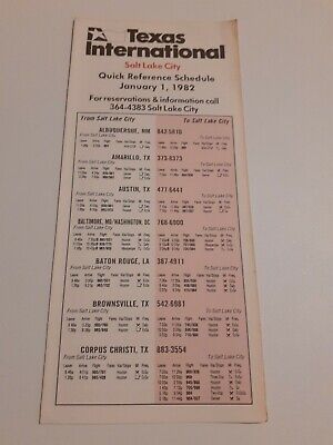 ⭐ VTG Jan. 1 1982 Texas International Airlines  Quick Reference Schedule Salt La