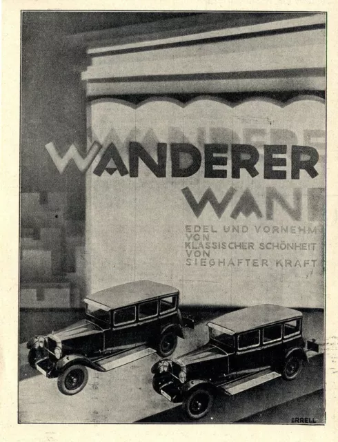 Wanderer Werke Chemnitz AUTOMOBILE EDEL & VORNEHM  Historische Reklame von 1929