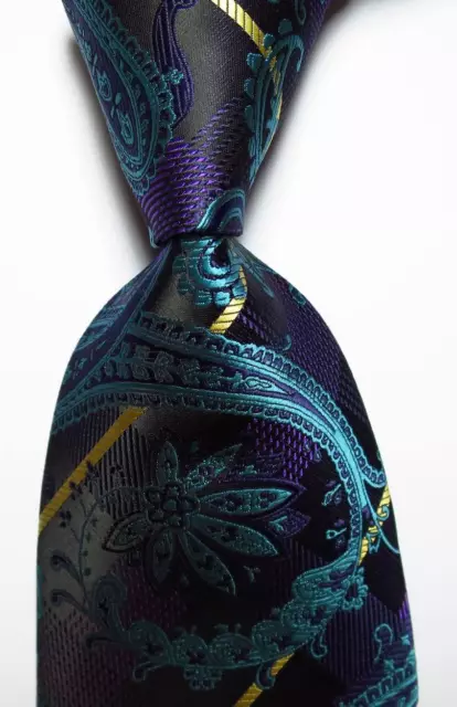 New Classic Floral Black Blue Purple Gold JACQUARD WOVEN Men's Tie Necktie