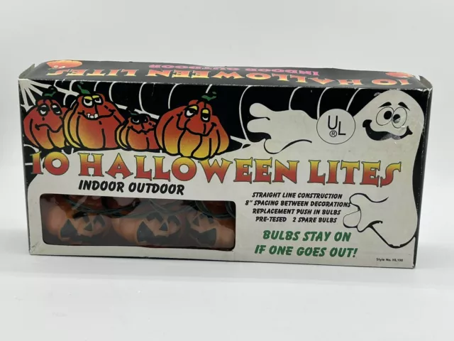 VTG Halloween Jack O Lantern Stake 10 String Lights Lite Blow Mold Pumpkins