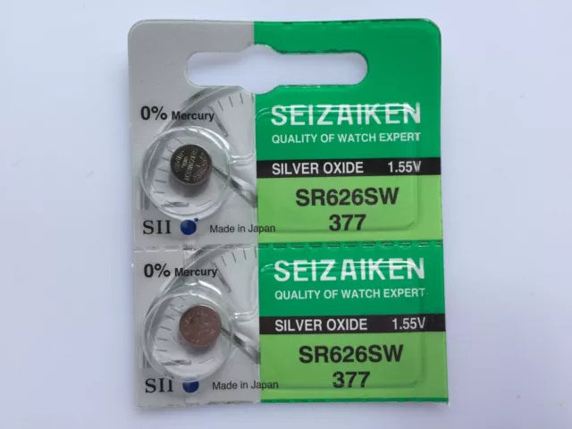 2x Seizaiken SR626SW 377 Silver Oxide Watch Battery made in Japan By Seiko