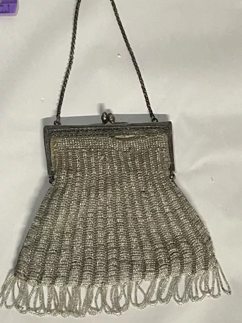 Antique Purse  Gold Tone Beaded Bag French Purse Art Nouveau Art Deco Flapper!