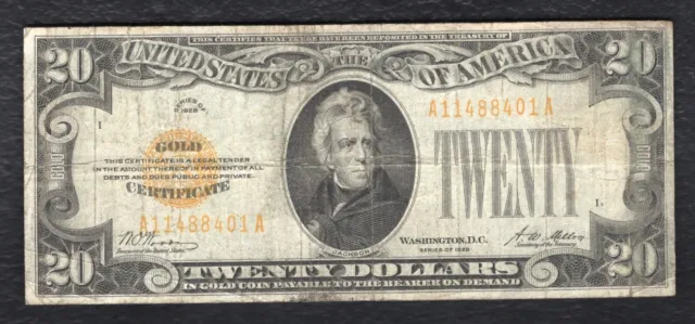 Fr 2402 1928 $20 Twenty Dollars Gold Certificate U.s. Currency Note Very Fine