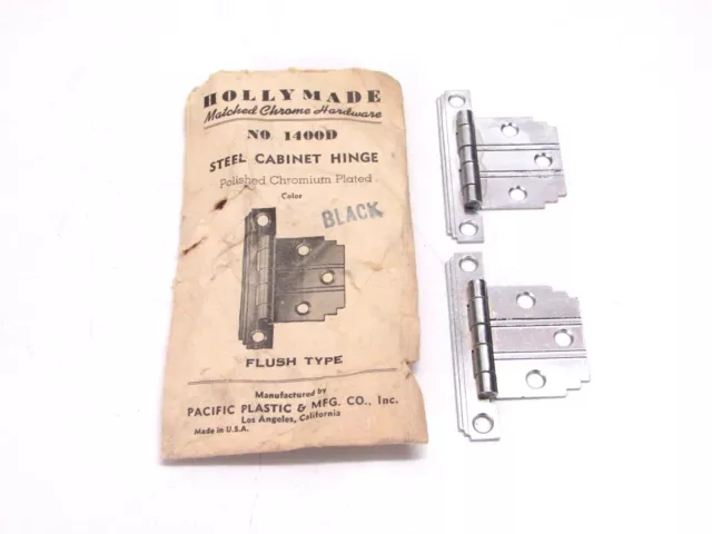 Nos! Vintage Holly Made Chrome Steel Flush Hinges, Black Lines, Stepped Corners