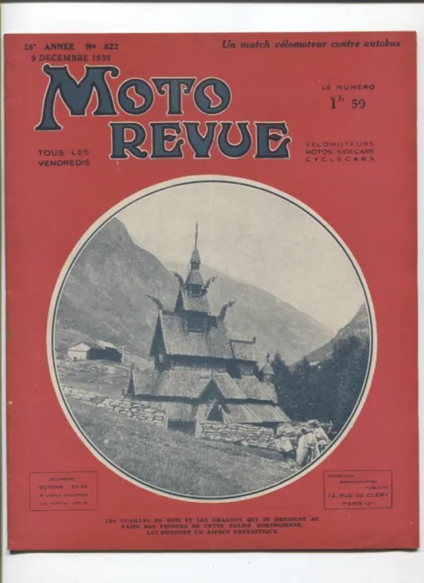 Moto Revue N°822 ; 9 décembre 1938  : motobécane 100 cmc 4 temps