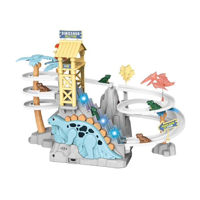 Toboggan Escalade Dinosaure – 6 Dinosaures, Lumières LED, Musique, Moteur électrique – ABS Robuste, Rails 14x17x20 Cm – Dès 3 Ans – Idéal Anniversaire/Noël