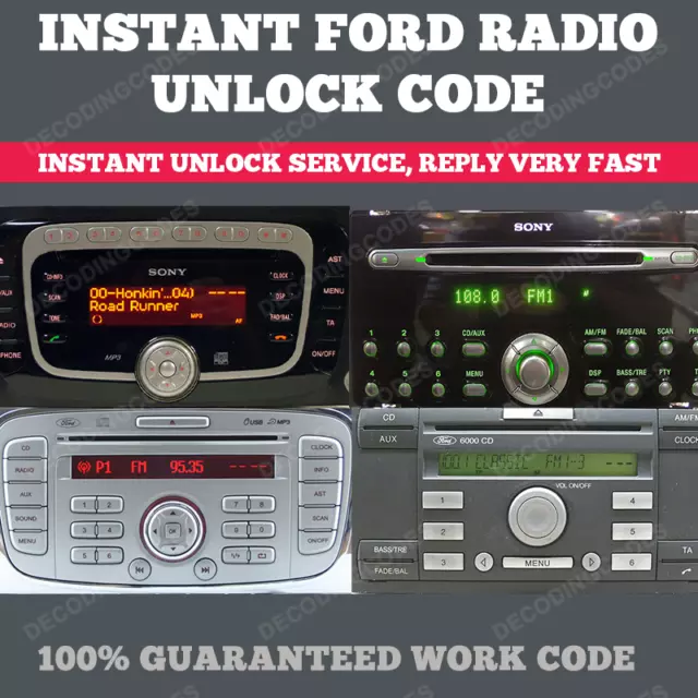 Code radio Ford Déverrouillage V OU M Code Série Fiesta Focus Transit Kuga...