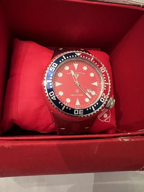 Timex Orologio Subacqueo Uomo 42 Mm – Cassa In Resina Nera, Quadrante Nero, Cinturino Silicone Rosso, Datario, INDIGLO®