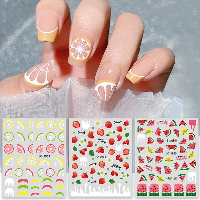 Lemon Orange Cherry Strawberry Watermelon Peach Avocado 3D Art Nail Stickers DI#