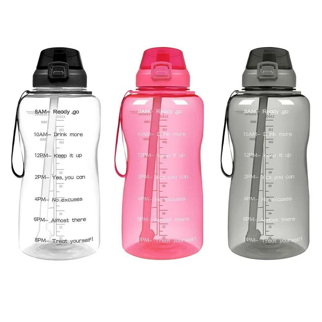 MOTIVATIONAL WATER BOTTLE BPA Free 2 Liter Jug with Straw and Time