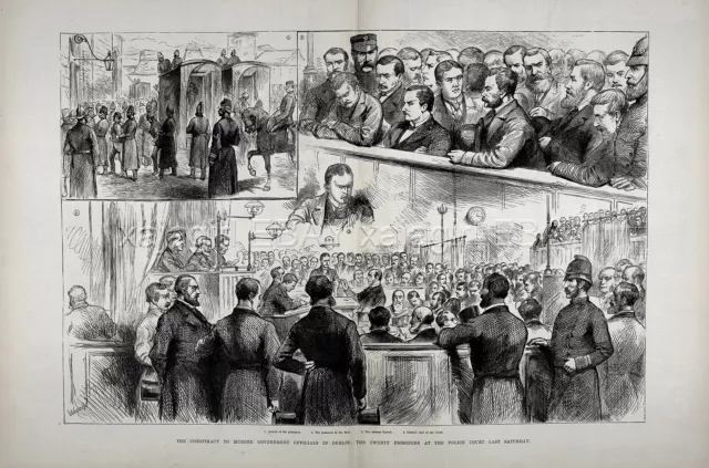 Ireland Dublin Political Murder Trial Police, Huge 1880s Antique Print & Article