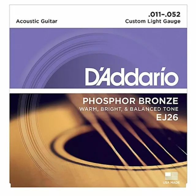 D'addario EJ26  Phosphor Bronze Custom  Acoustic Guitar Strings 11 - 52