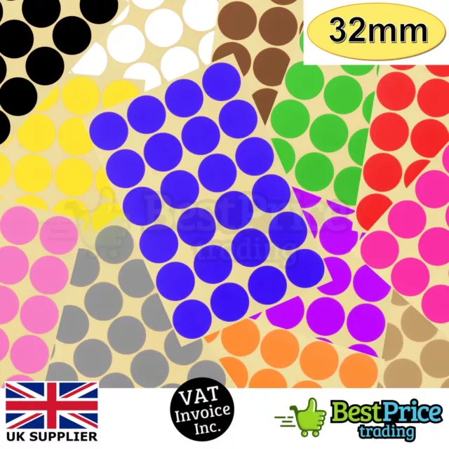 48 x 32mm Coloured DOT STICKERS Round Sticky Adhesive Spot Circles Paper Labels