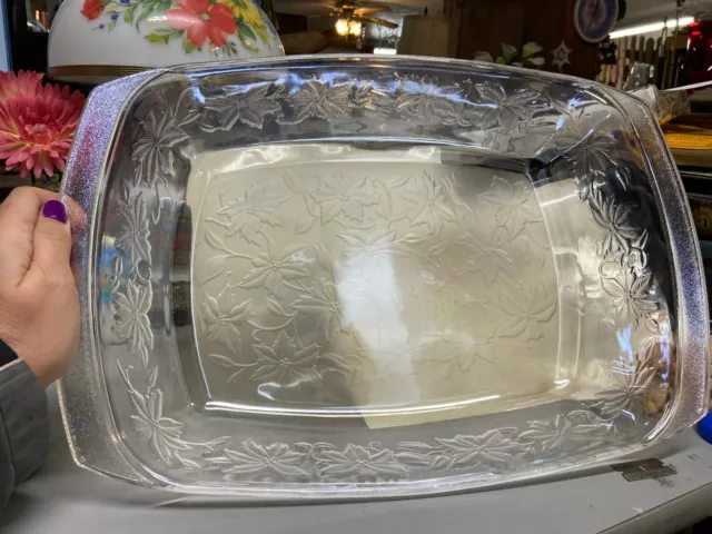 Vintage Mikasa Pointsettia embossed Rectangle Glass Pan Serving Dish 17 3/4"x12"