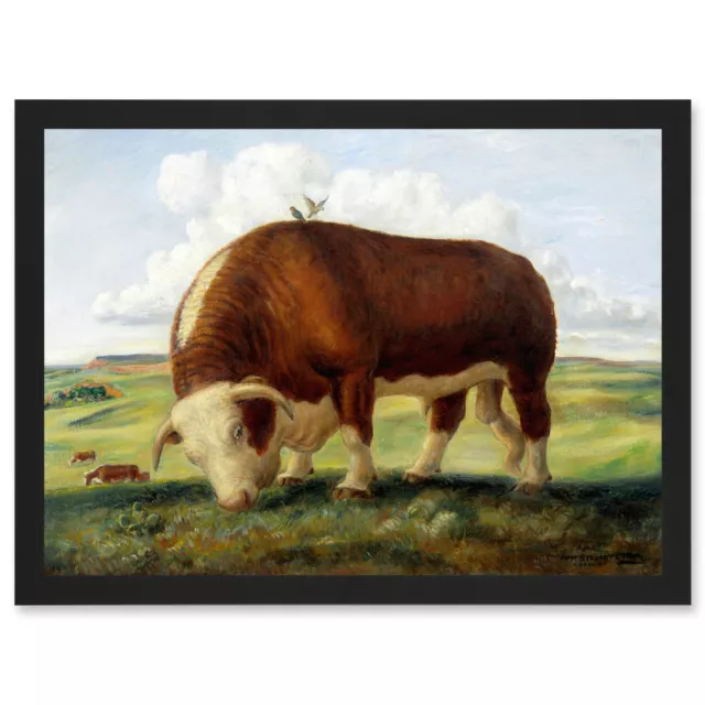 Curry Ajax Hereford Bull Cow Birds Landscape Painting Framed A4 Wall Art Print