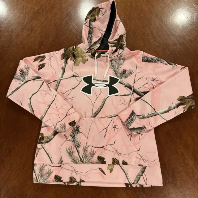 Under Armour Womens Hoodie Pink L Realtree Hunting Fleece Long Sleeve Drawstring