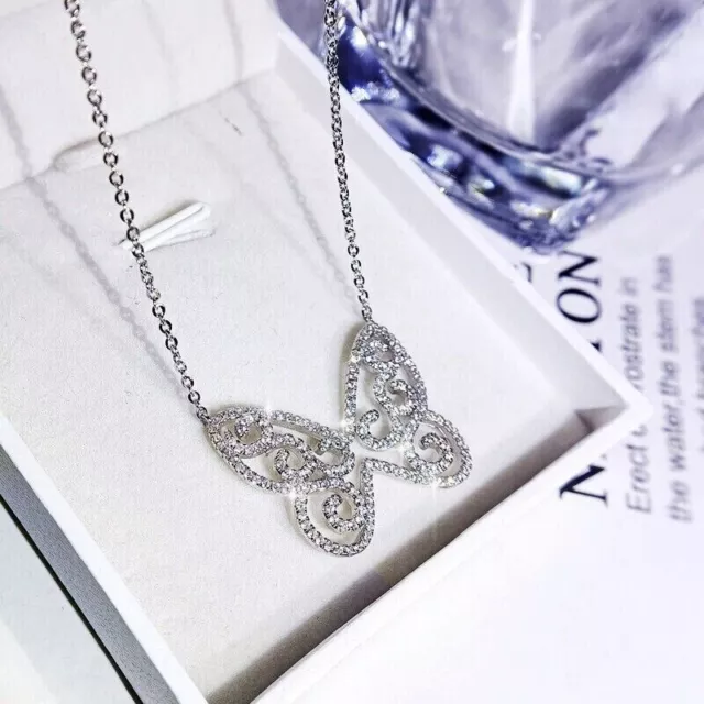 2.00Ct Round Moissanite Adorable Butterfly Pendant 14K White Gold Plated 3