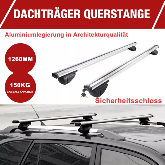 Alu Reling träger L124 universal Dachträger 150kg abschließbar Lastenträge DE