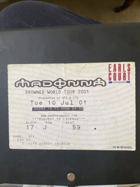 Madonna Original Used Concert Ticket Earls Court London 10 July 2001