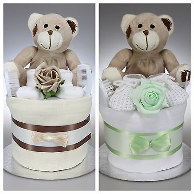 Baby Boy Girl Unisex One 1 Tier Nappy Cake  Cute Teddy Bear  Baby Shower Gift