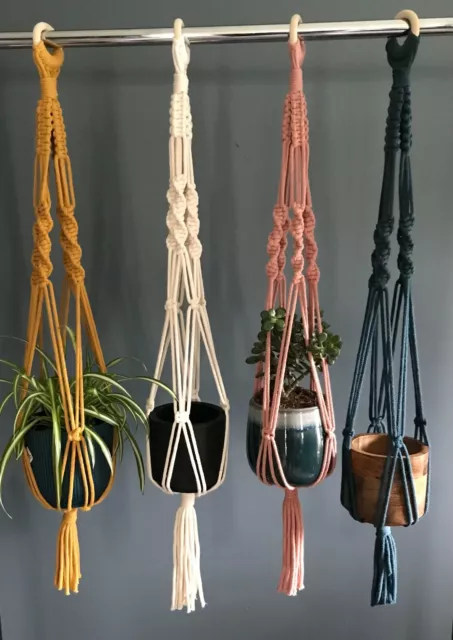 Macrame Plant Hanger Home Decor Boho Wall Art Pastel Colours gift Mother Day