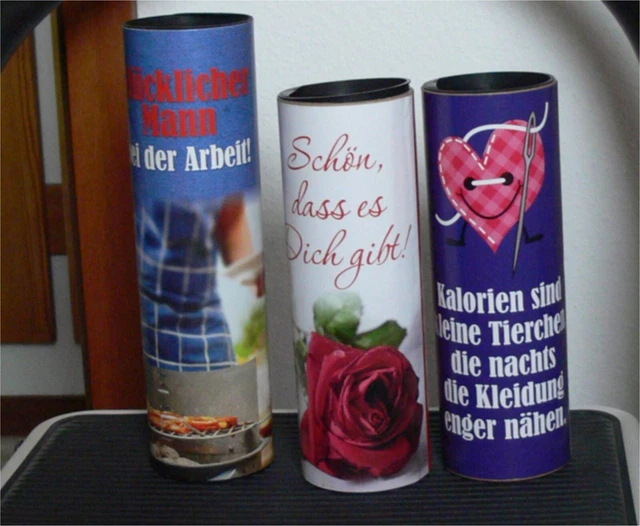 GESCHENKVERPACKUNG MIT SPRUCH/FLASCHENBOX/DOSE mit Deckel stabiler