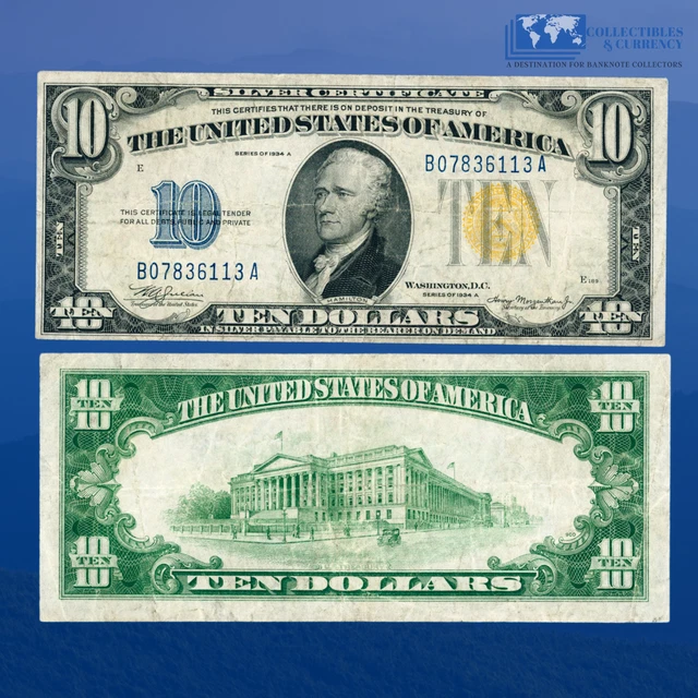 Fr.2309 1934A $10 Silver Certificate Yellow Seal "North Africa", VF #36113